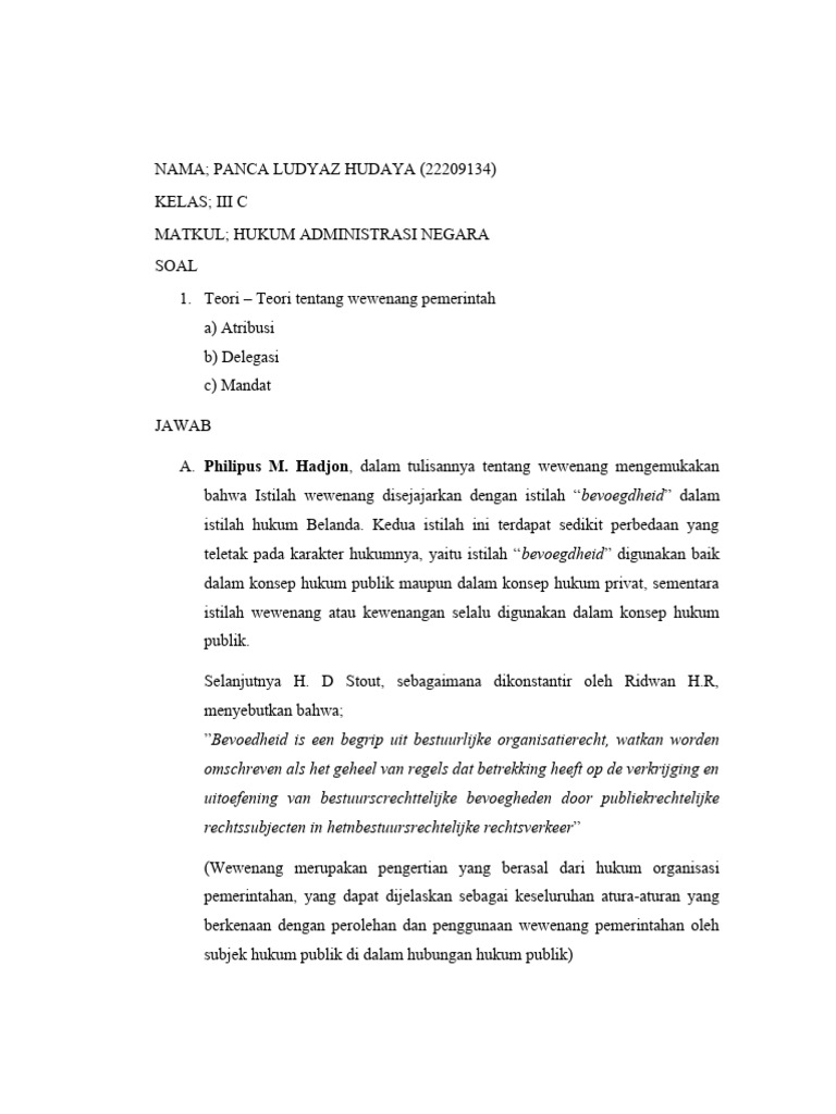 Teori Wewenang Pemerintah: Atribusi, Delegasi, Mandat | PDF