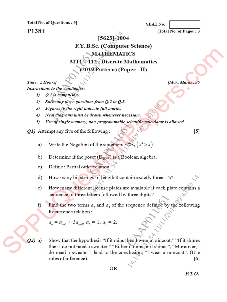 Bsc Bsc Cs Mathematics Semester 1 2019 November Discrete