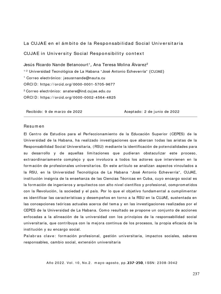 CUJAE y la Responsabilidad Social Universitaria | PDF | Maestros ...
