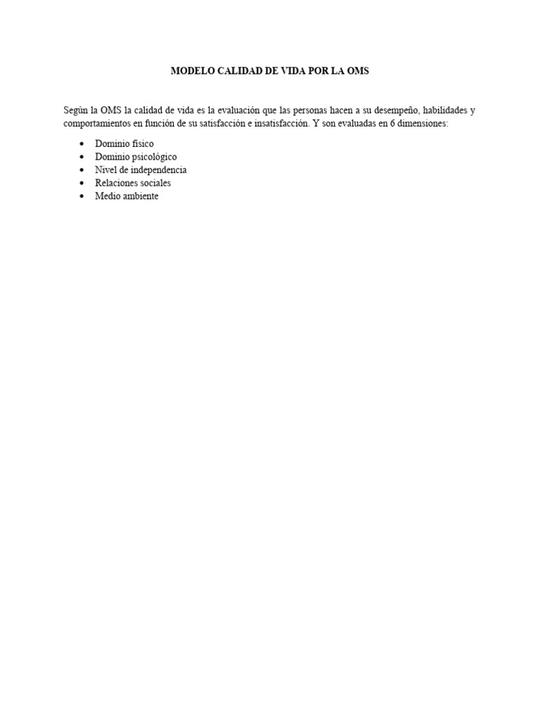 Calidad de Vida según la OMS | PDF