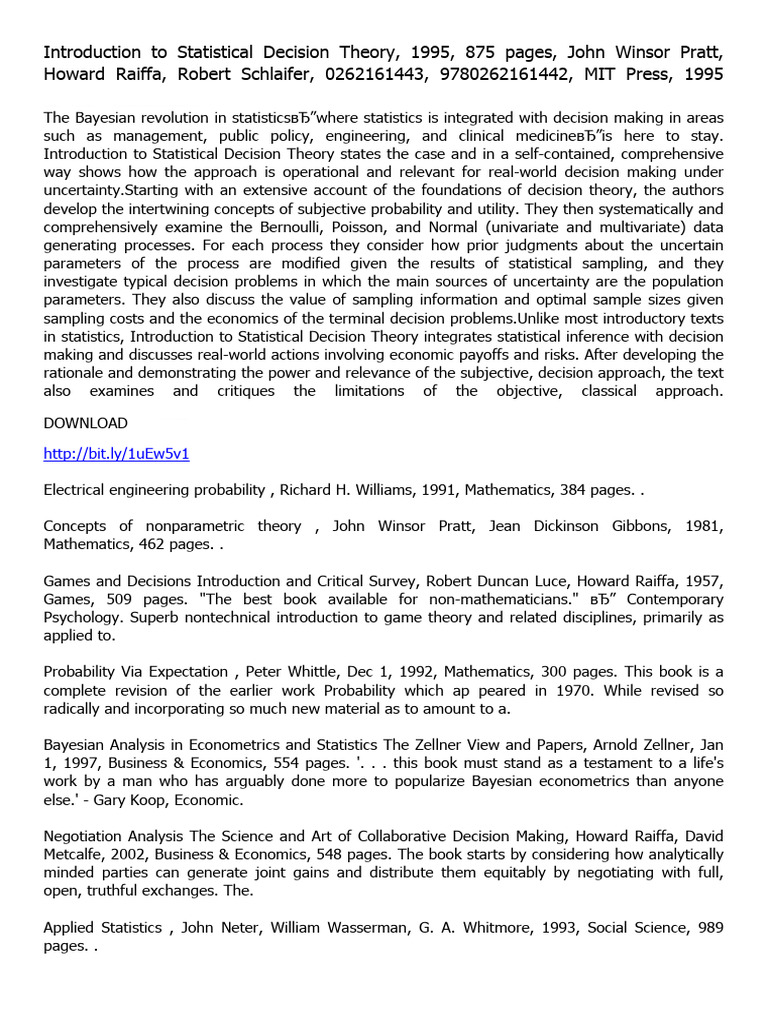 Introduction To Statistical Decision Theory