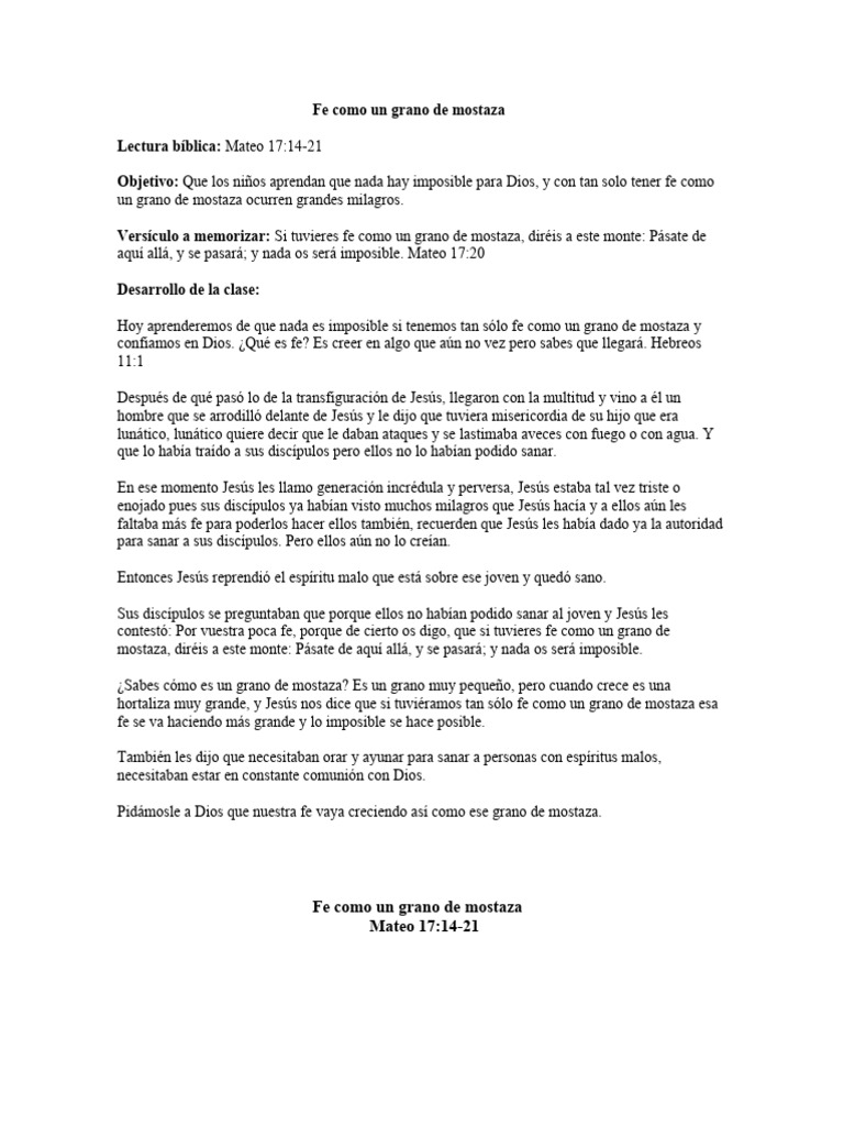 Fe Como Un Grano de Mostaza PDF Jesús Evangelio de