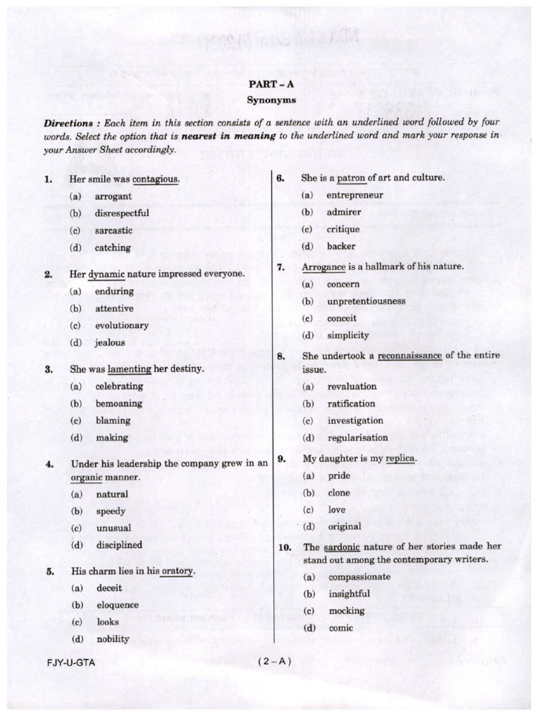 QP Nda I 21 General - Ability - Test 1 | PDF