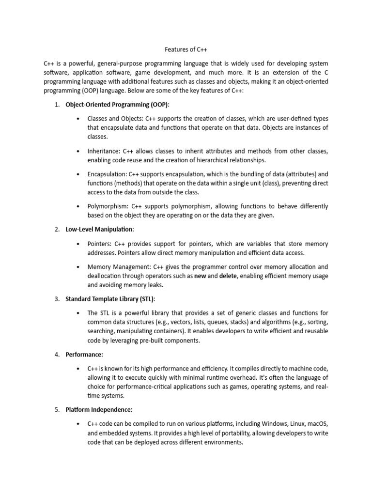 Features of C++ Programming Language | PDF | C++ | Class (Computer ...