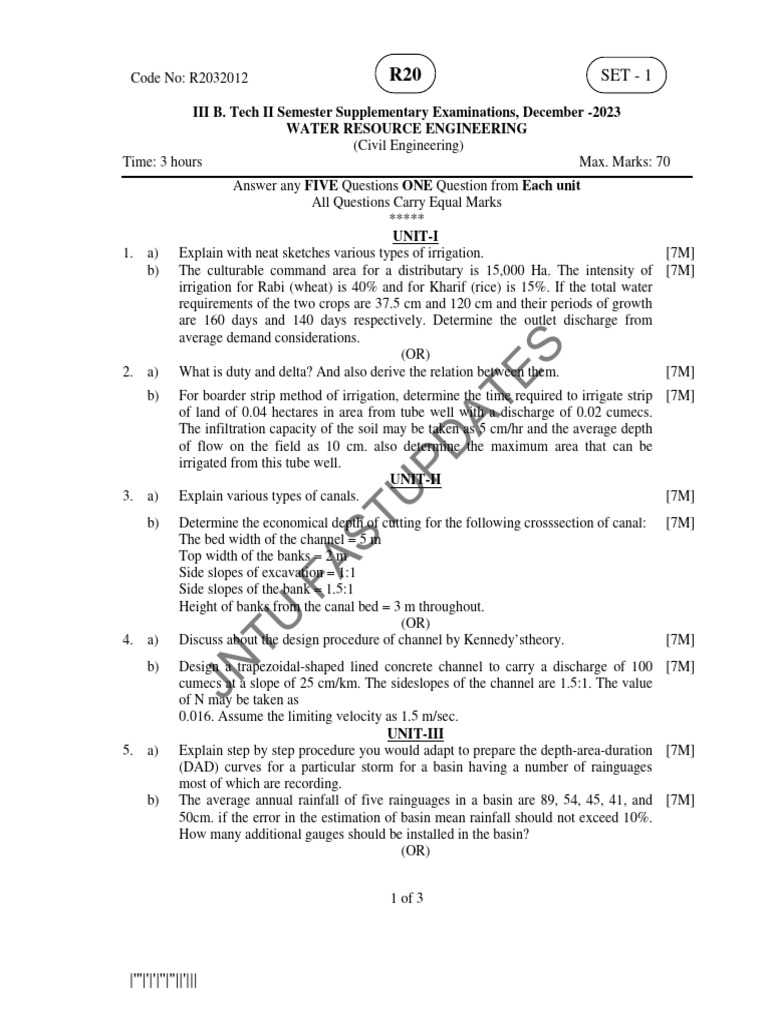Water Resource Engineering Exam 2023 | PDF | Drainage Basin | Irrigation