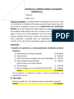 Informe de Inversiones de La Empresa Minera Sachabamba Tancar S