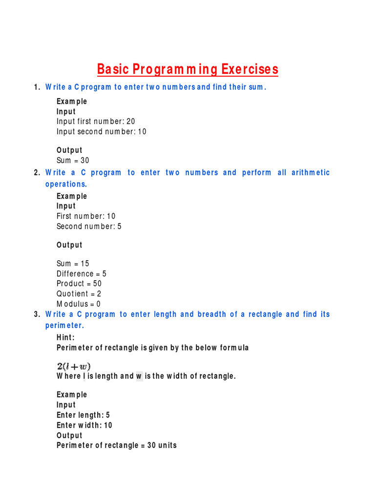 Basic C Program Exercise Download Free PDF Area Fahrenheit