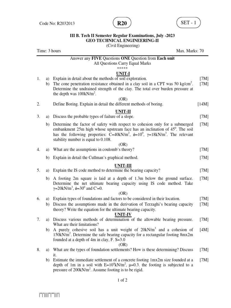 Geotechnical Engineering Exam Questions | PDF | Earth Sciences ...