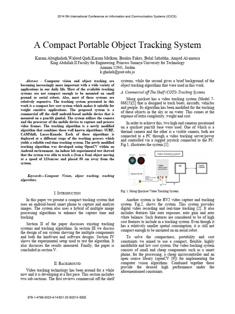 A Compact Portable Object Tracking System | PDF | Computer Vision | Video