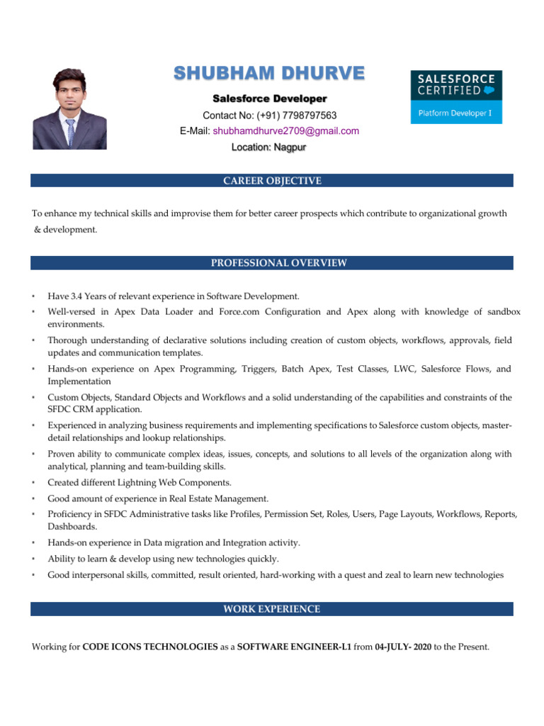 Shubham Dhurve - Rapid Force - 3.5 Years - Jr. Salesforce Functional ...