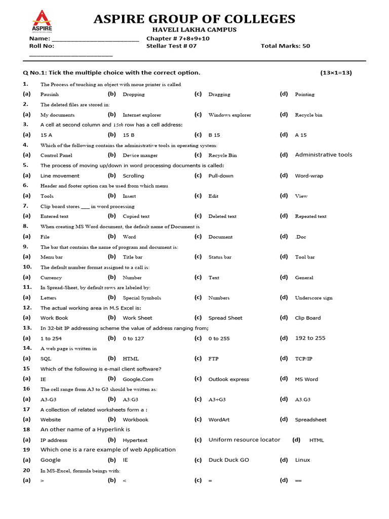 Computer CH # 7+8+9+10 | PDF | Spreadsheet | World Wide Web