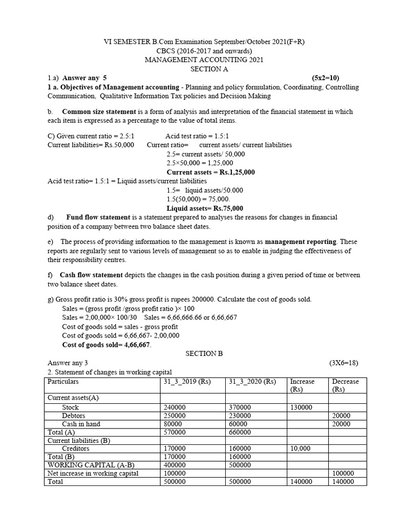 Management Accounting Exam Paper 2021 | PDF | Working Capital | Investing
