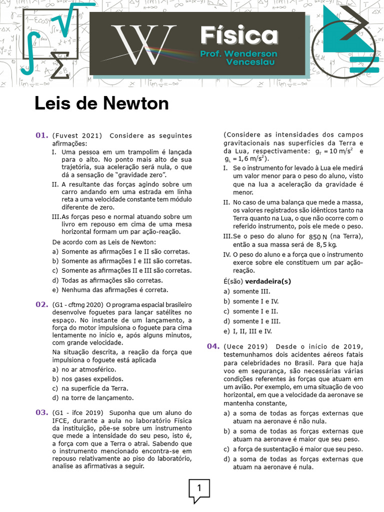 08 - Leis de Newton | PDF | Massa | Leis do Movimento de Newton