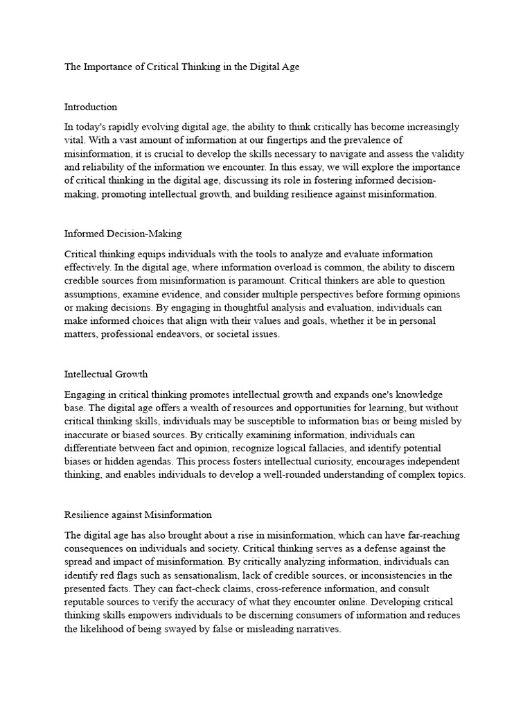 The Importance of Critical Thinking in The Digital Age | PDF | Critical ...