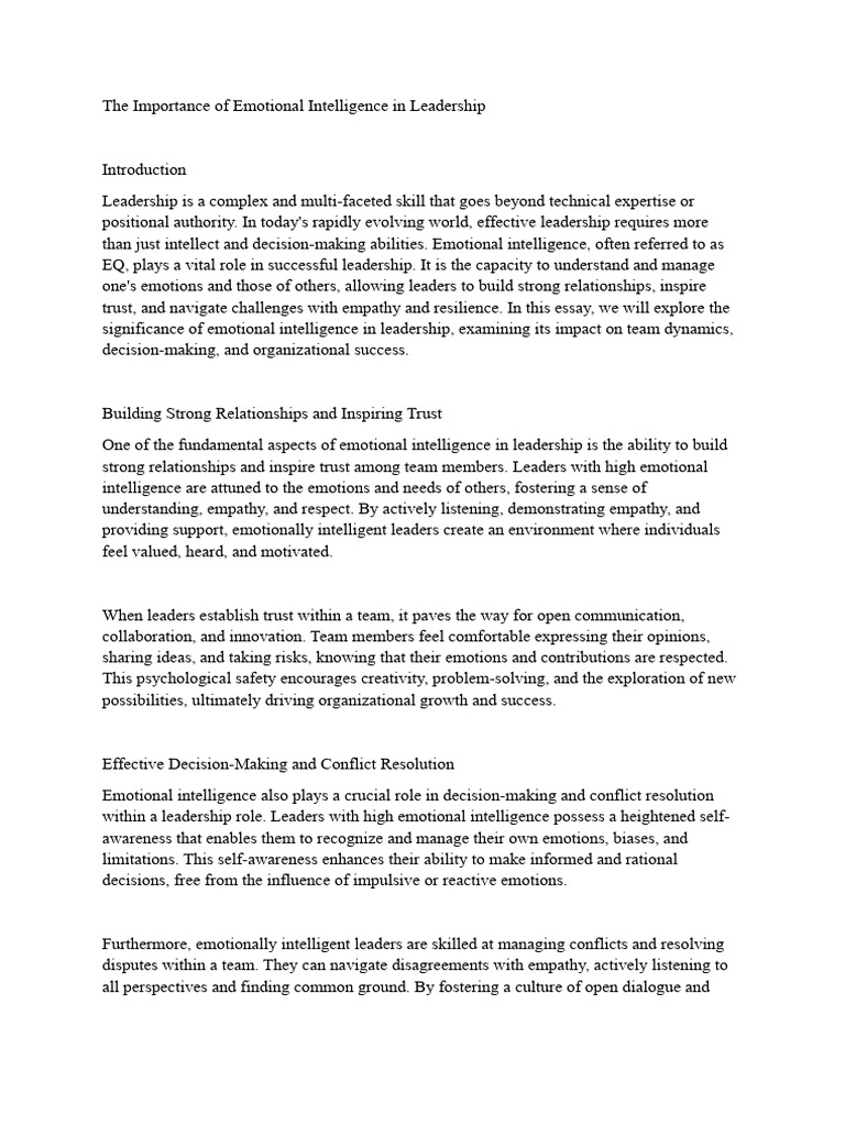 The Importance of Emotional Intelligence in Leadership | PDF ...