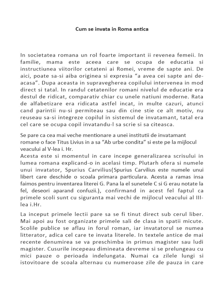 Cum Se Invata in Roma Antica | PDF