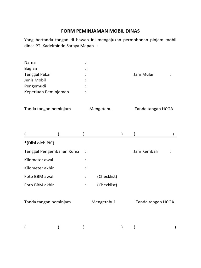New-Form Permohonan Peminjaman Mobil Dinas | PDF
