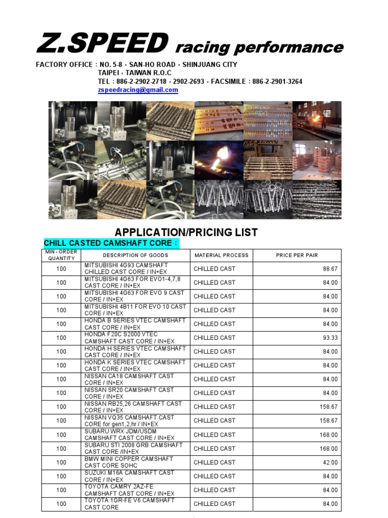 Camshaft Core and Semi Finished PDF Motor Vehicle Manufacturers Of