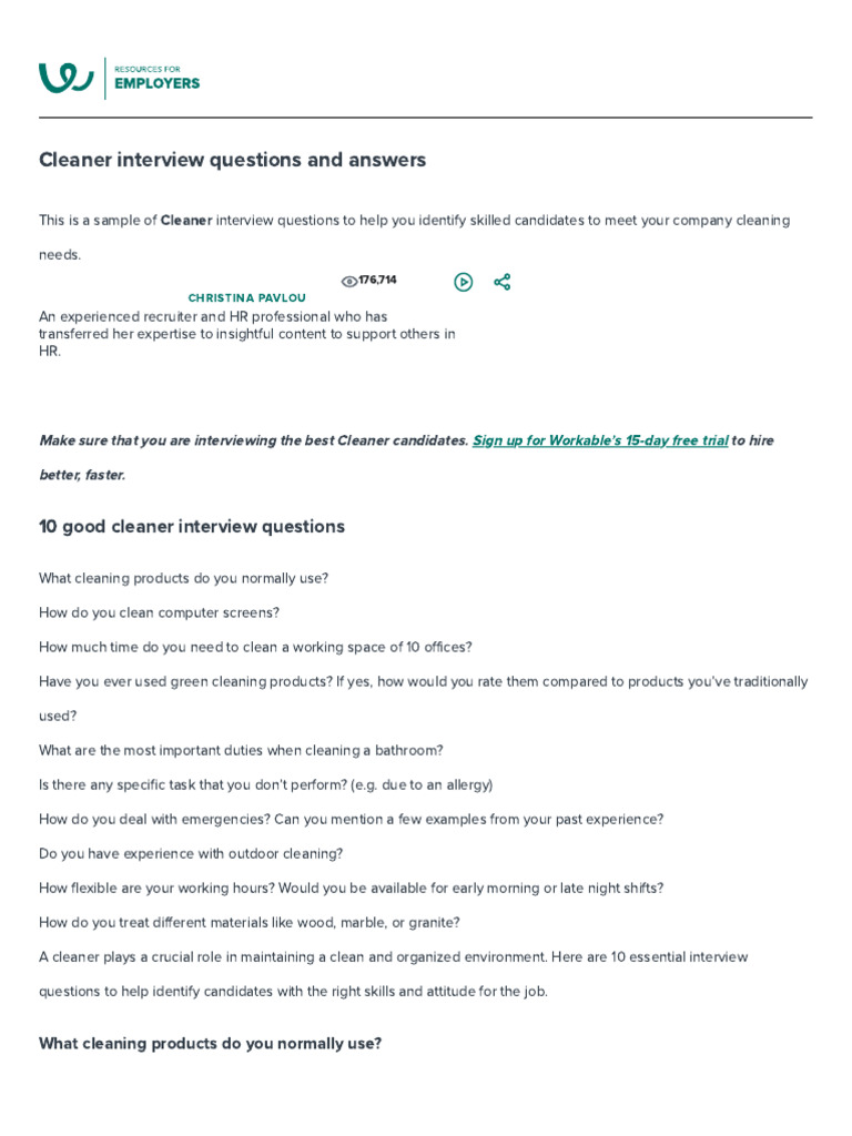 Questions For School Cleaner Interview