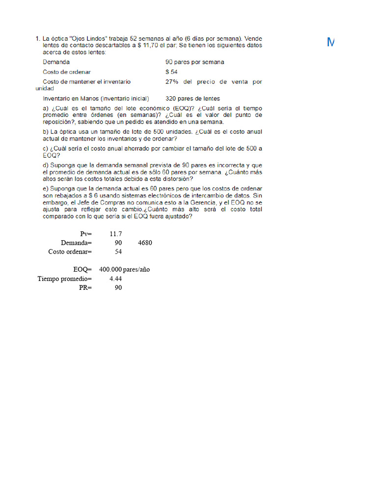 Análisis de Costos y Órdenes de Inventario | PDF