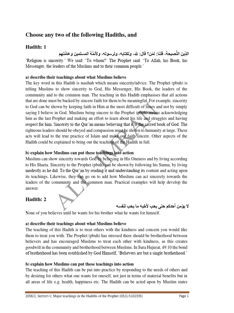 Major Teachings of Hadiths Explained | PDF | Hadith | Muhammad