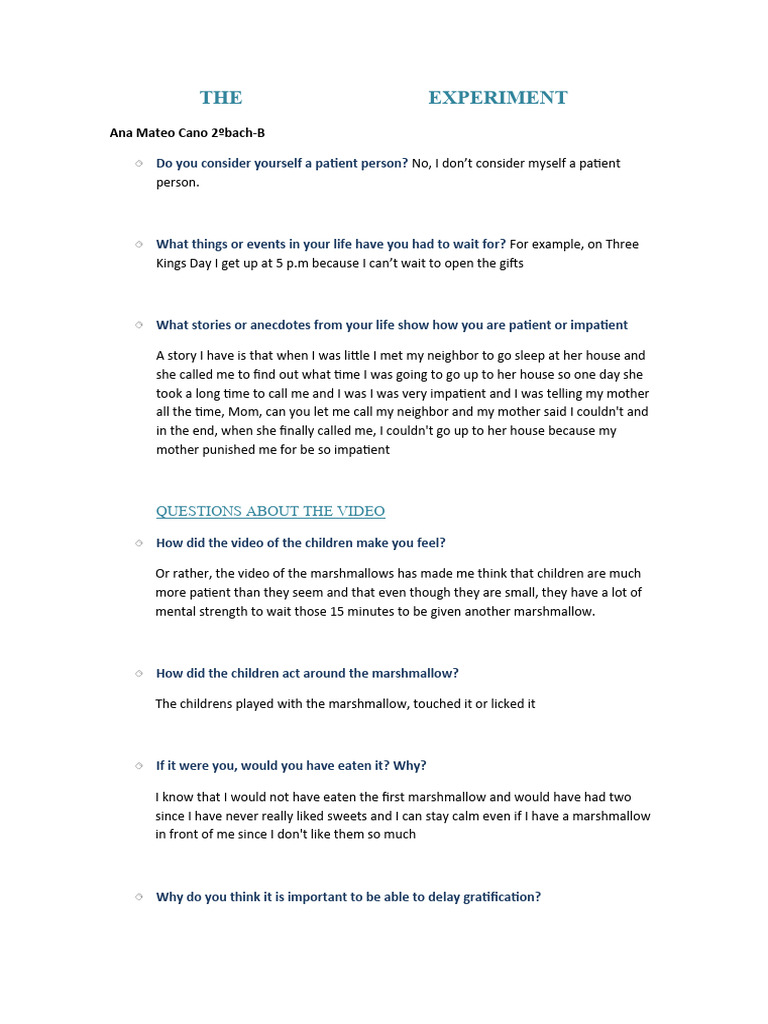 Insights from the Marshmallow Experiment | PDF