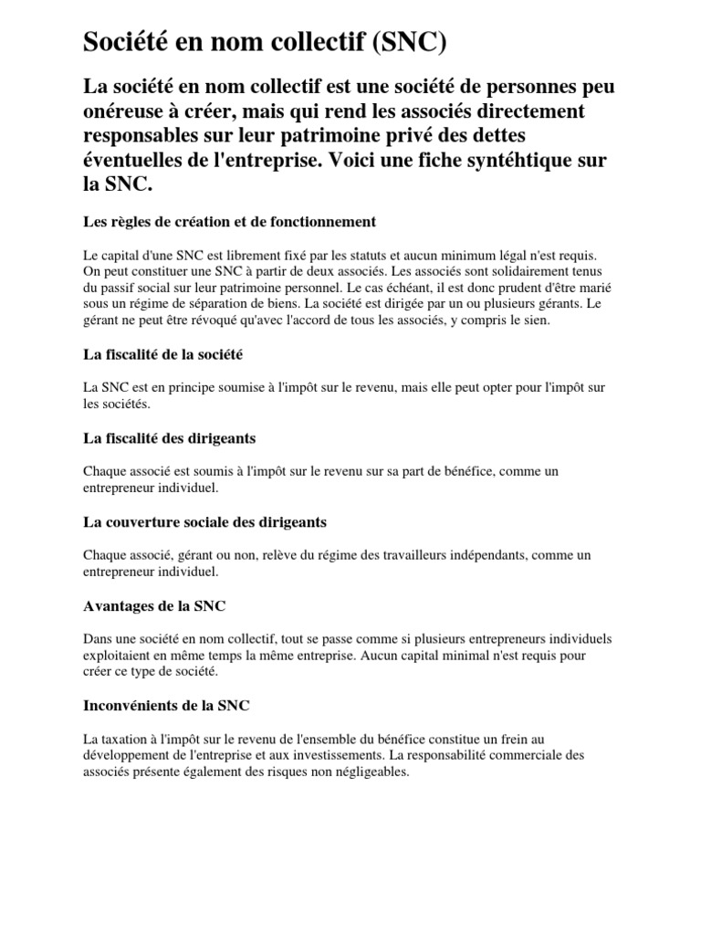 Société en nom collectif