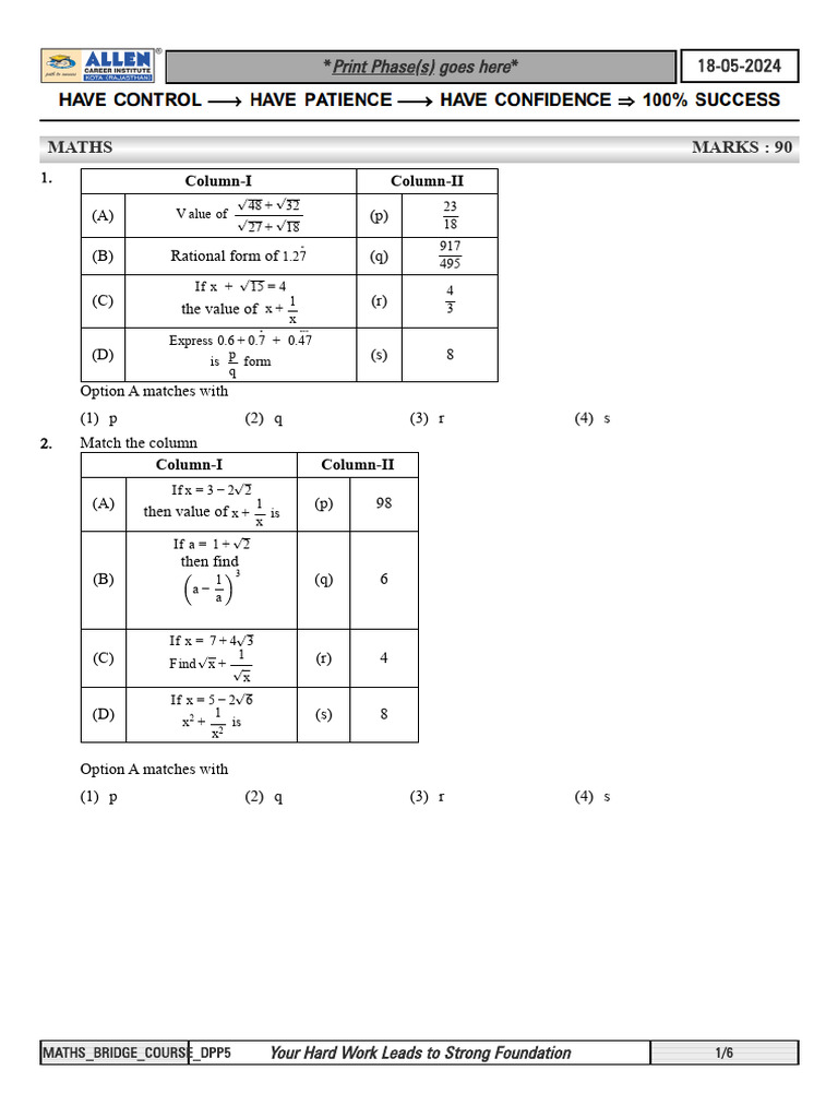 Maths Bridge Course Dpp5-Allen | PDF | Mathematics