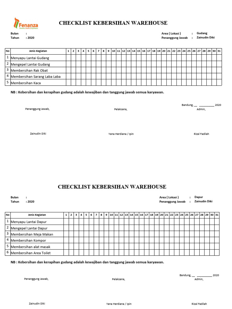 Form Check List Kebersihan 2 Pdf