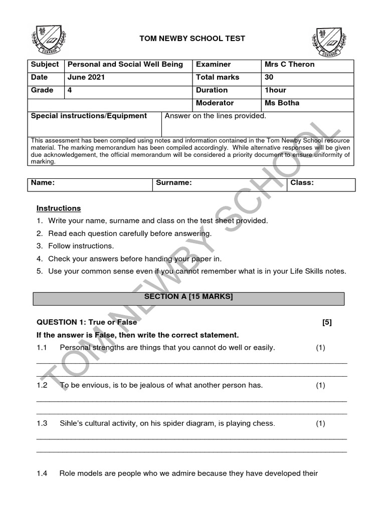 Life Skills Grade 4 Term 2 Emotions Worksheets