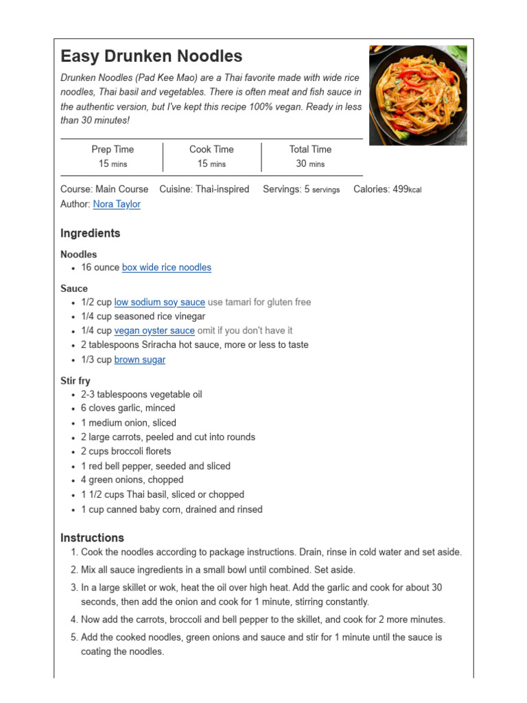 Easy Thai Drunken Noodles - Nora Cooks | PDF | Thai Cuisine | Sauce