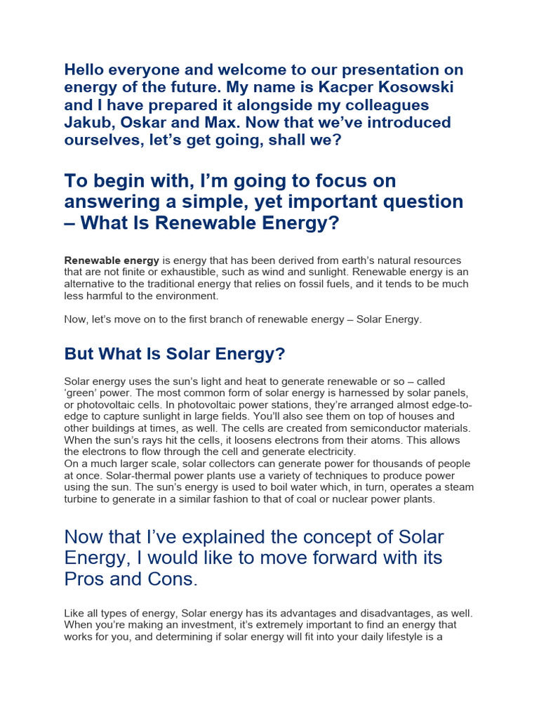 Energy Of The Future Pdf Solar Power Renewable Energy