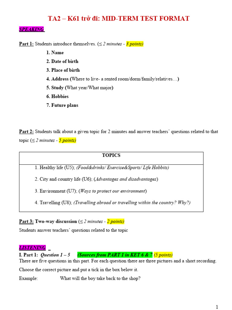 Mid-Term Test Format for First Form | PDF | Human Communication | Grammar