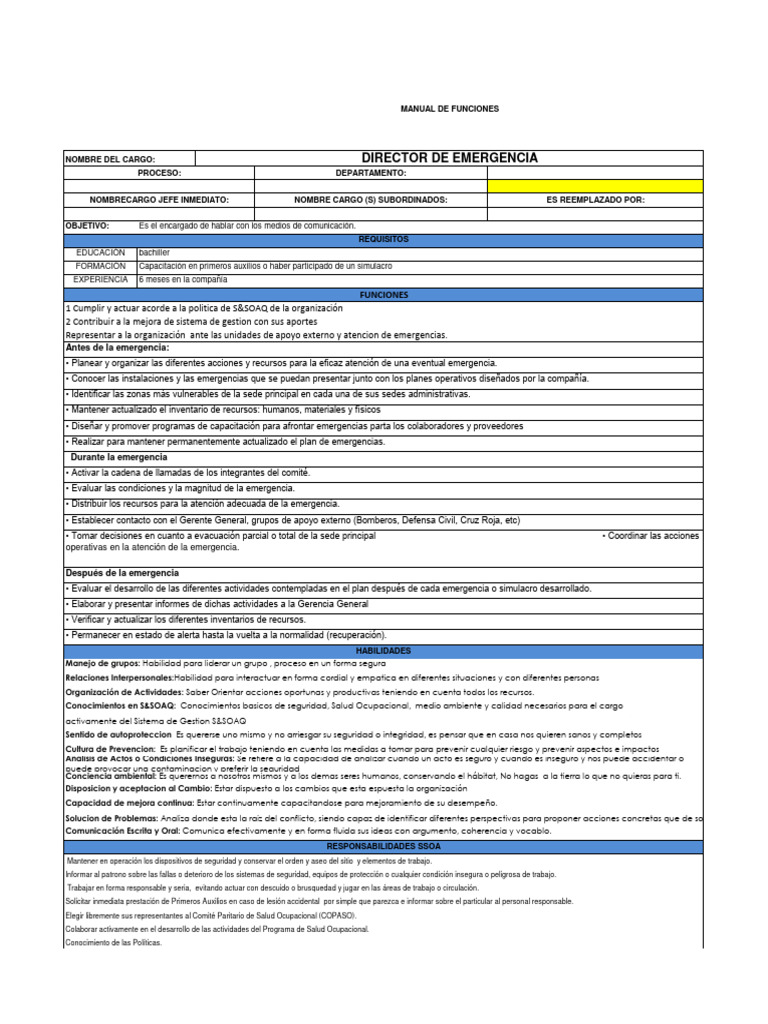 Funciones y Requisitos del Director de Emergencia | PDF | Seguridad y ...
