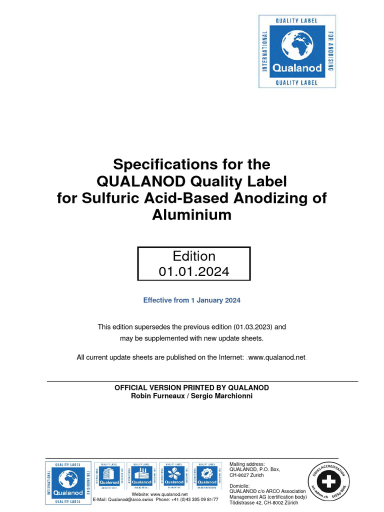 QUALANOD Specifications 20240101 | PDF | License | Corrosion