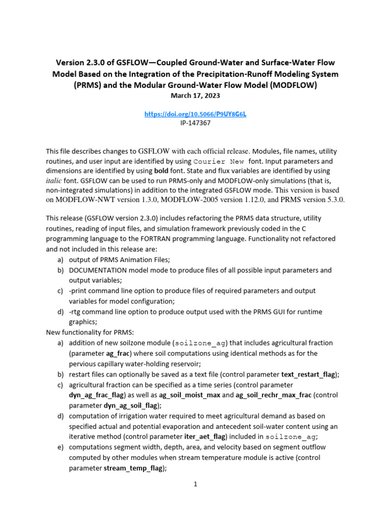 GSFLOW Release Notes 2.3.0 | PDF | Parameter (Computer Programming ...
