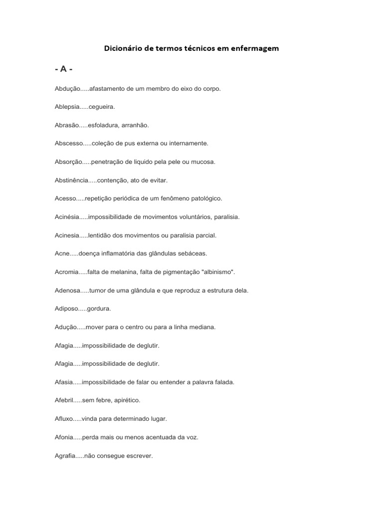 Dicionário de Termos Técnicos em Enfermagem | PDF | Estômago | Esôfago