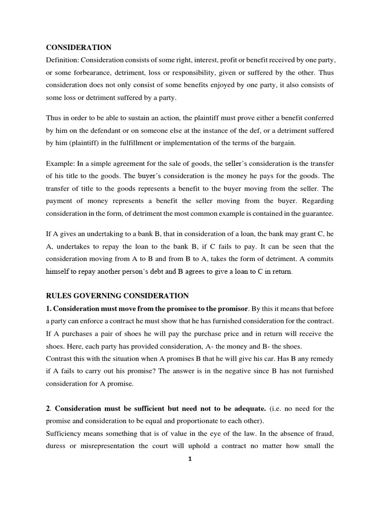 Understanding Legal Consideration in Contracts | PDF | Consideration ...
