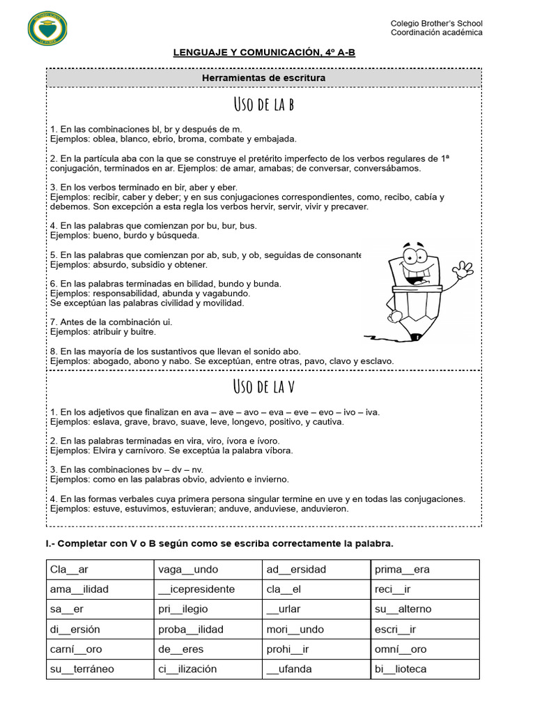 Uso de la B y V en Escritura Escolar | PDF | Relaciones sintácticas ...