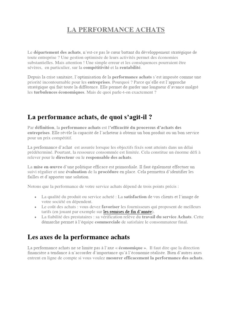 Optimiser la Performance des Achats | PDF | Gestion des ressources ...
