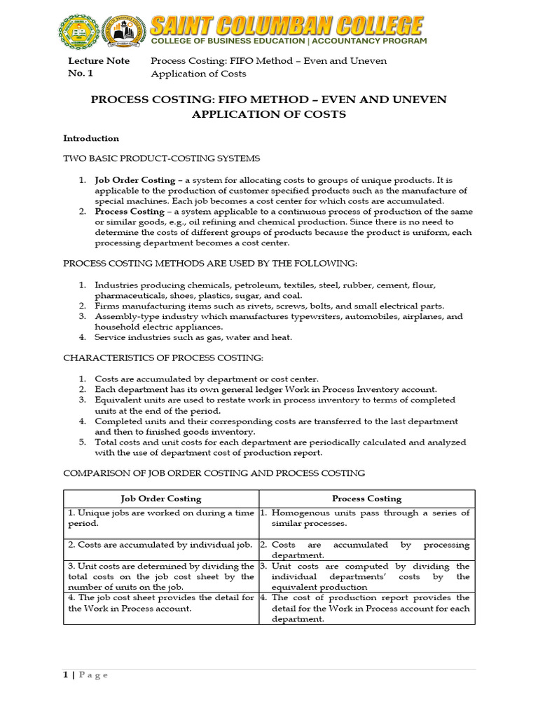 Lecture 1 Process Costing Part 1 Pdf Inventory Screw