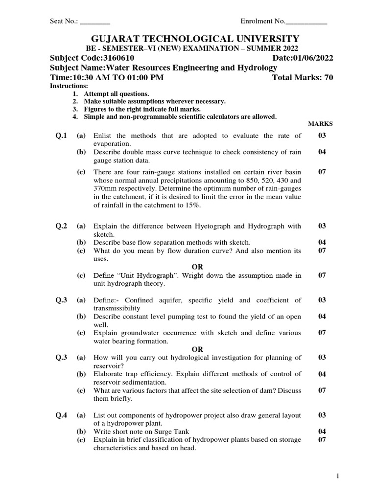 Water Resources Exam Guide | PDF | Hydrology | Drainage Basin