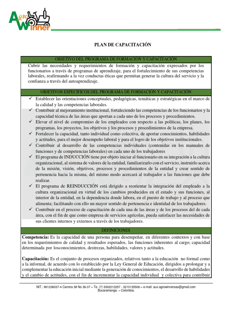 Plan de Capacitación y Formación Laboral | PDF | Business | Institución