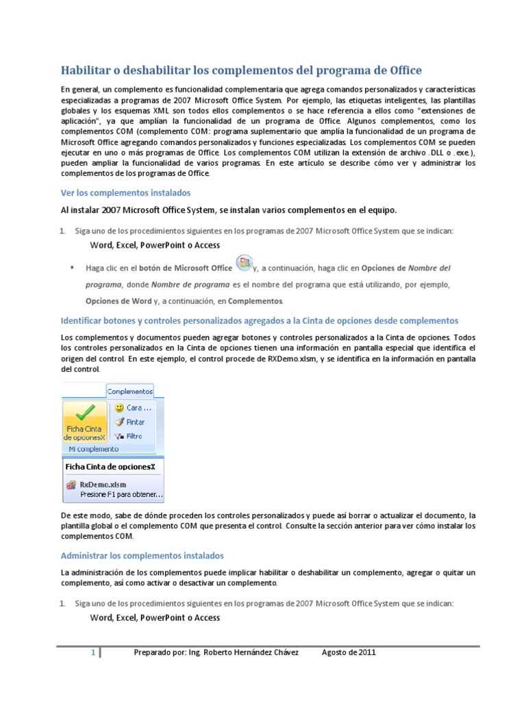 Habilitar o Deshabilitar Los Complementos Del Programa de Office | PDF |  Procesamiento de datos | Microsoft Excel