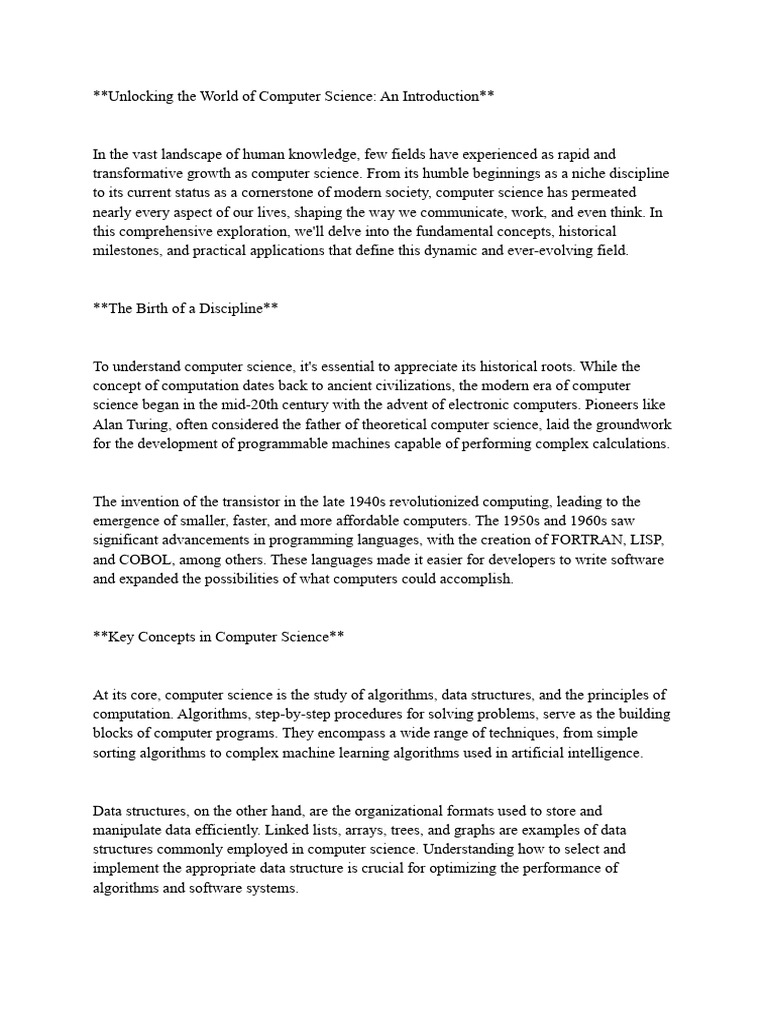 Unlocking The World Of Computer Science An Introduction Pdf