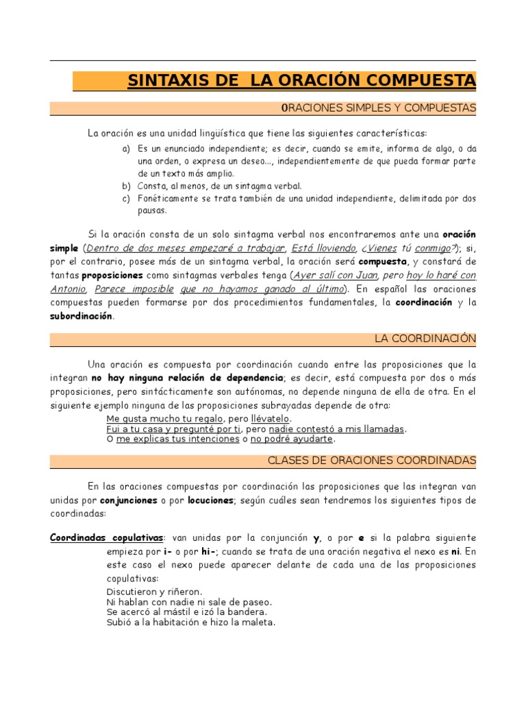 Sintaxis de La Oracion Compuesta Alumnado | PDF | Oración (Lingüística ...