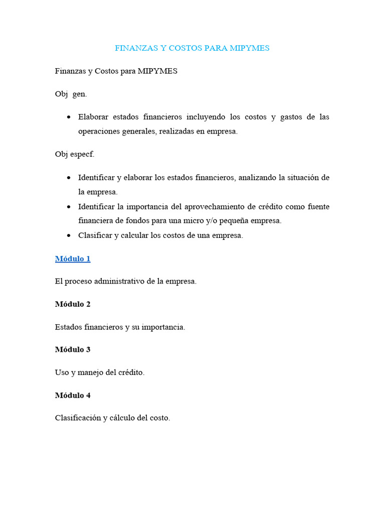 Finanzas y Costos para MIPYMES | PDF | Business | Marketing