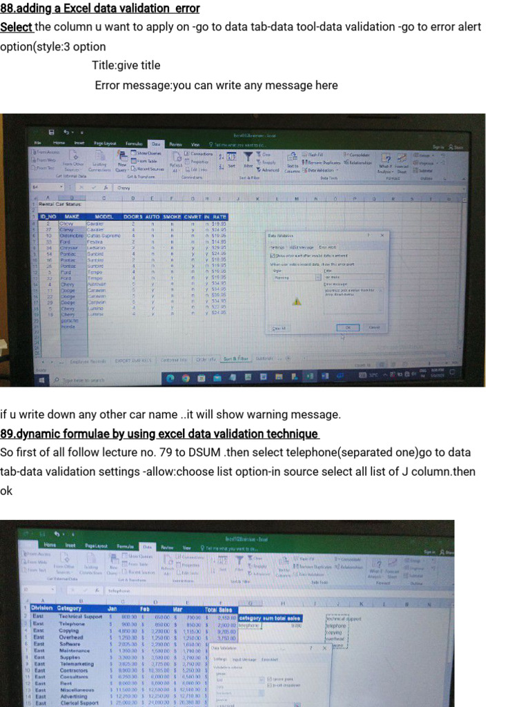 Excel Data Validation and Pivot Tables | PDF | Microsoft Excel | Computing