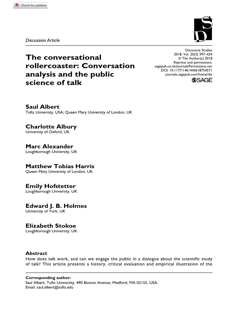 The Conversational Rollercoaster Conversation Analysis and The Public ...