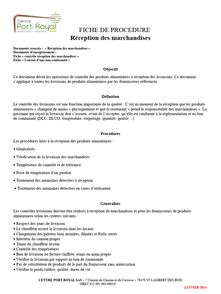 Procédure de Réception des Marchandises | PDF